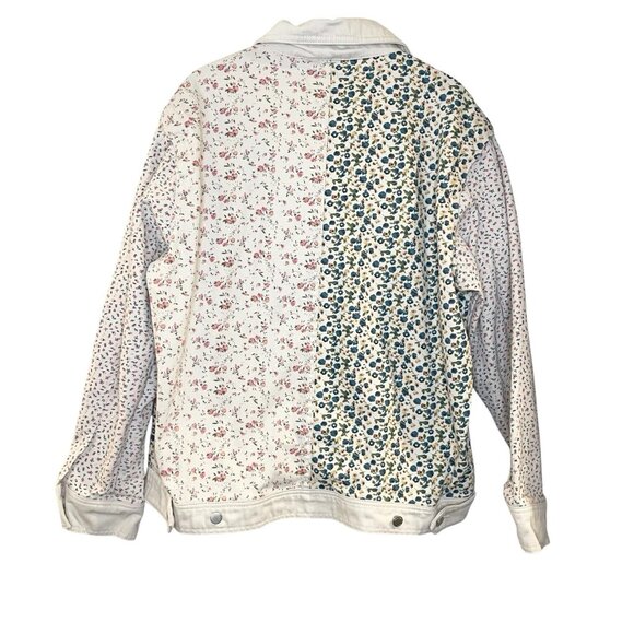 BlankNyc Floral Patchwork Trucker Denim Jacket Cream Cottagecore Oversized sz M - Picture 2 of 7